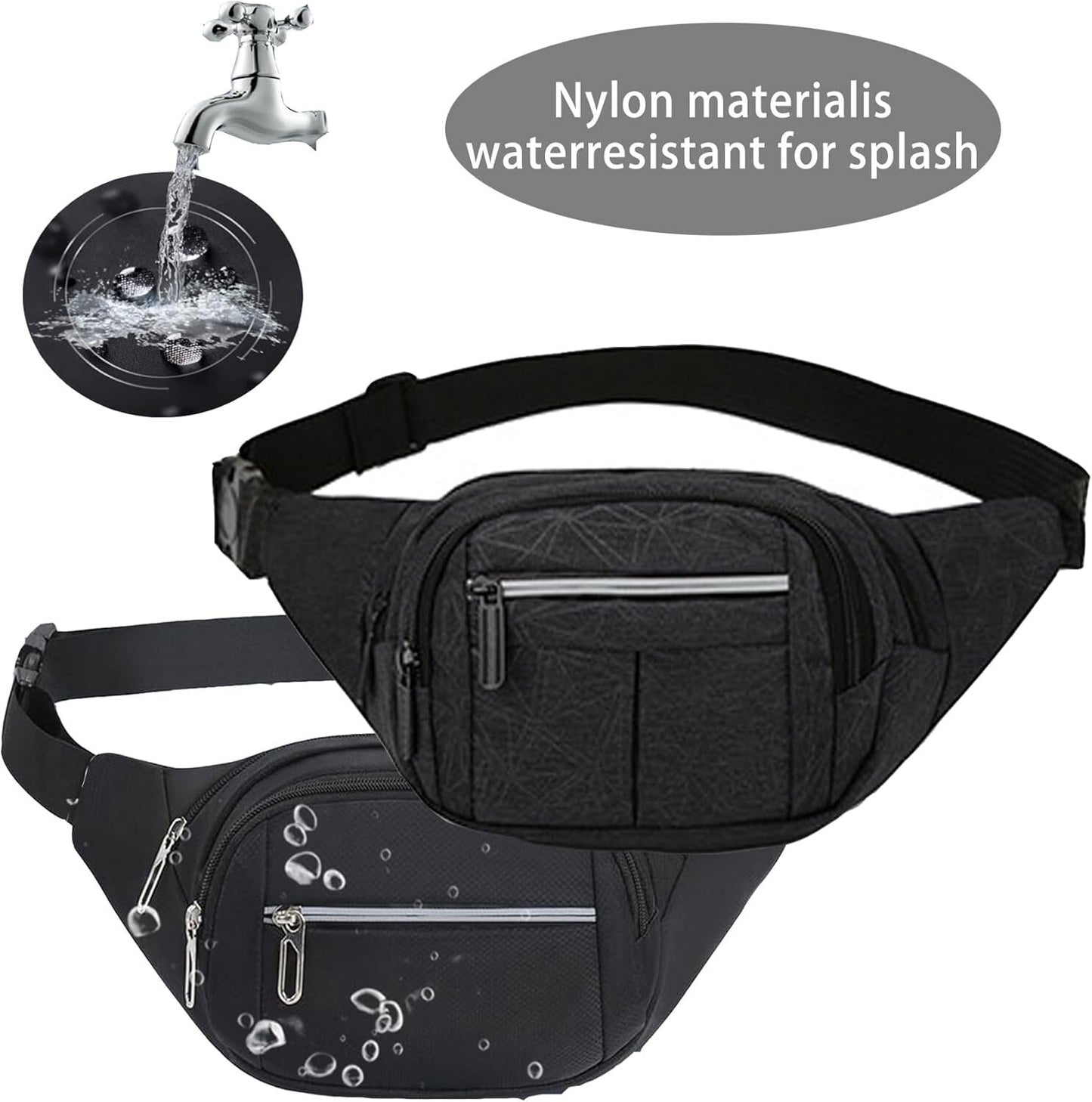 Bumbag Fanny Pack Fashionable Waist Bag reflective strips 4 Zip Pockets Fanny