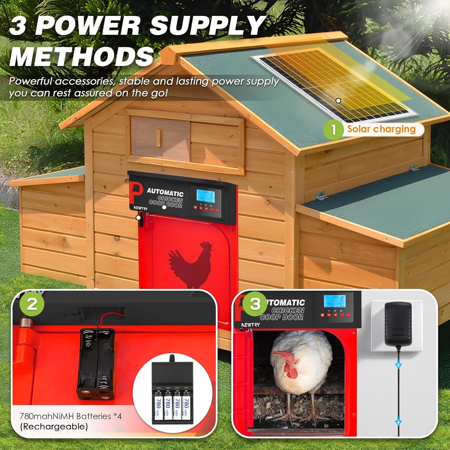 Automatic Chicken Coop Door Opener Timer Anti-Pinch Solar Powered Remote Control