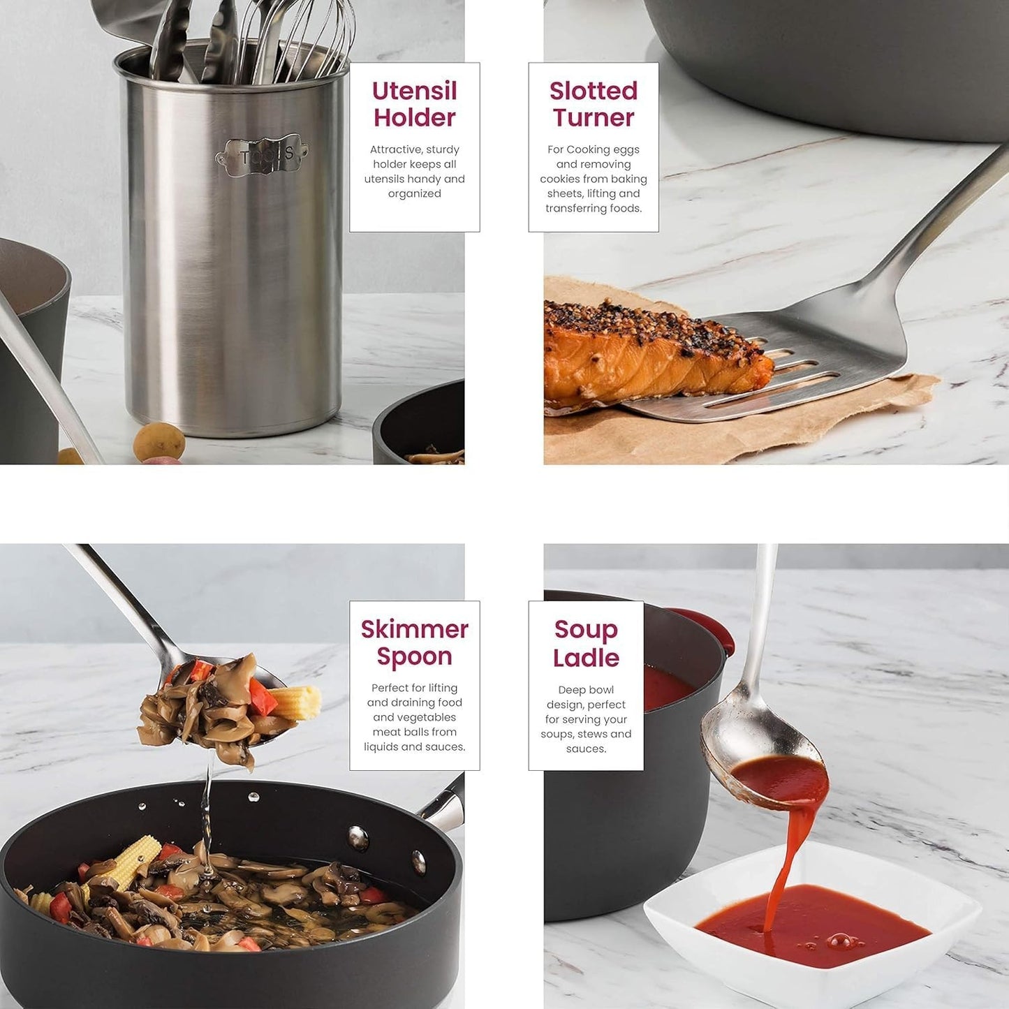10 x Stainless Steel Kitchen Utensil Set Nonstick Heat Resistant Cooking Gadgets