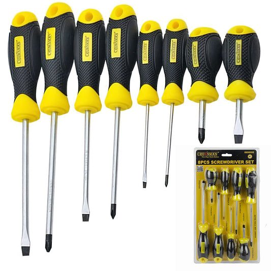 8x Screwdriver Set Magnetic CR-V Steel Anti-Slip TPR Handle Slotted Phillips UK