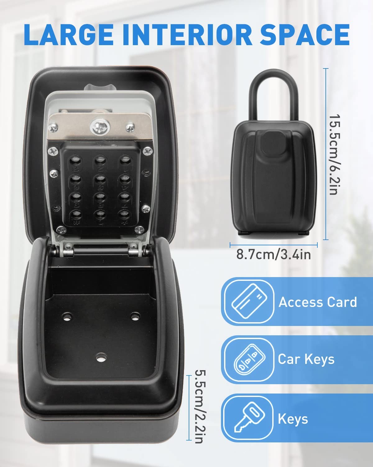 4-12 Digit Key Safe Wall Mounted Hangable Outdoor Security Key Lock Box Storage