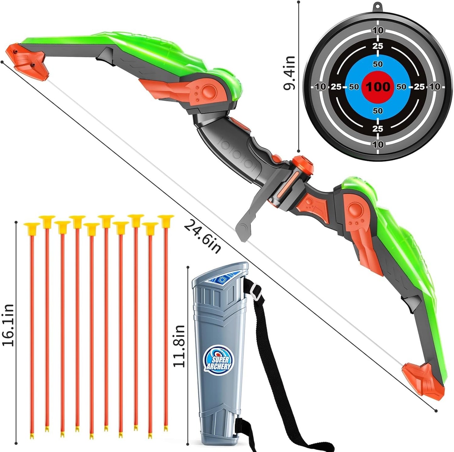 Kids Bow and Arrow Toy Set with LED Lights and Suction Cup Arrows Ages 3-12