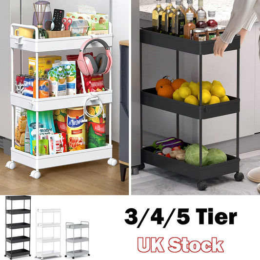 3/4/5 Tier Storage Trolley Cart Wheel Kitchen Bathroom Narrow Space Rack Rolling