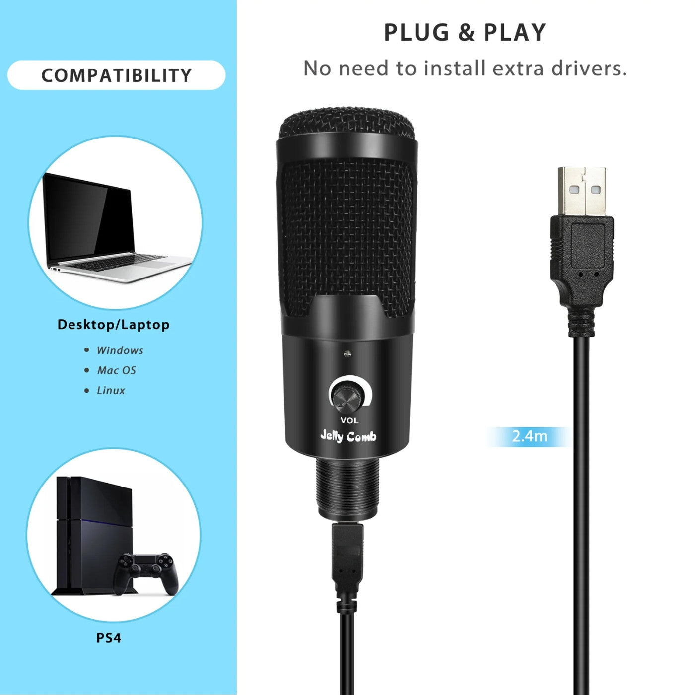 Podcast Microphone PC Condenser Gaming Mic - Detail view