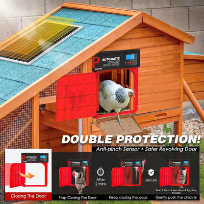 Automatic Chicken Coop Door Opener Timer Anti-Pinch Solar Powered Remote Control