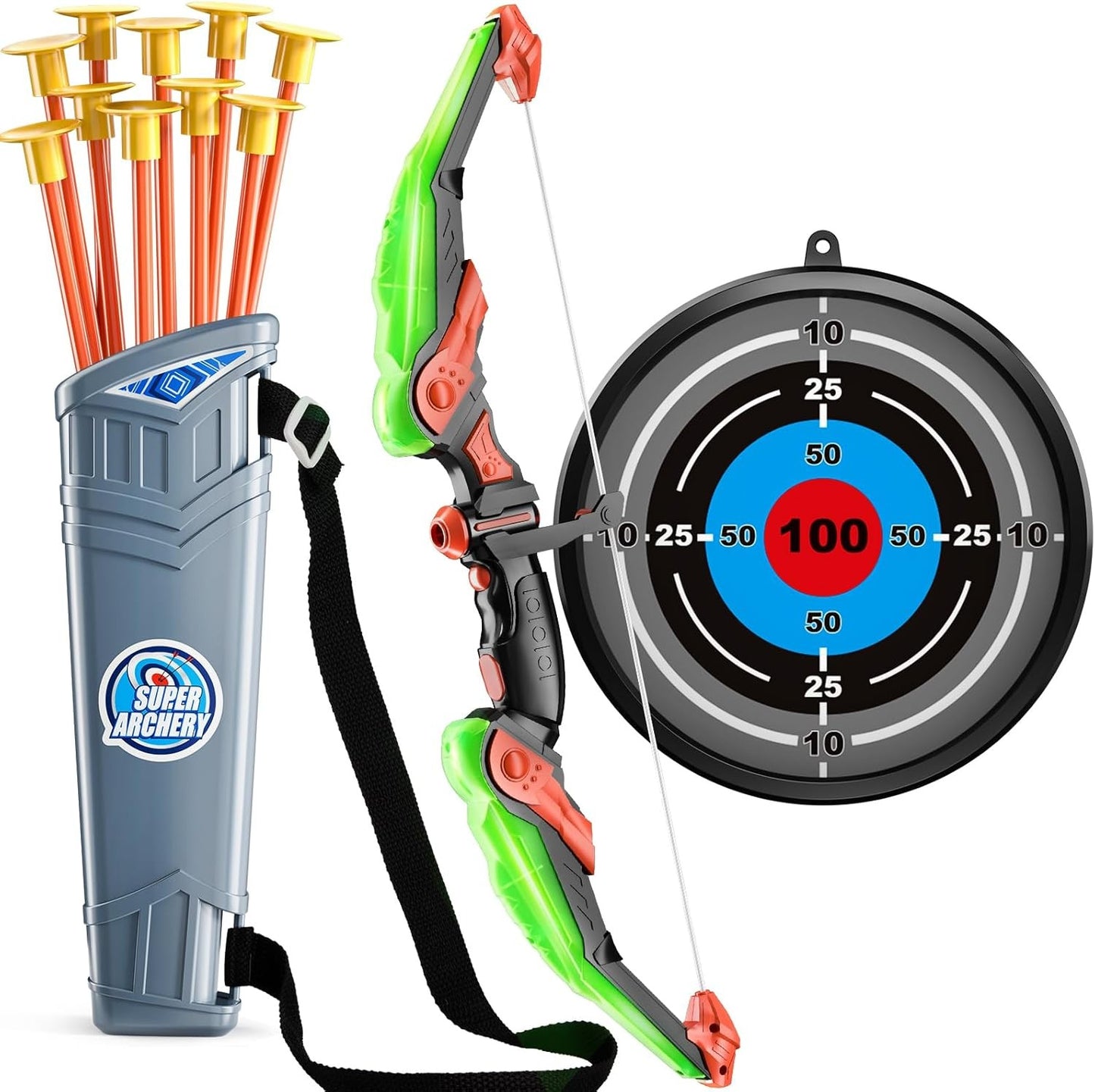 Kids Bow and Arrow Toy Set with LED Lights and Suction Cup Arrows Ages 3-12