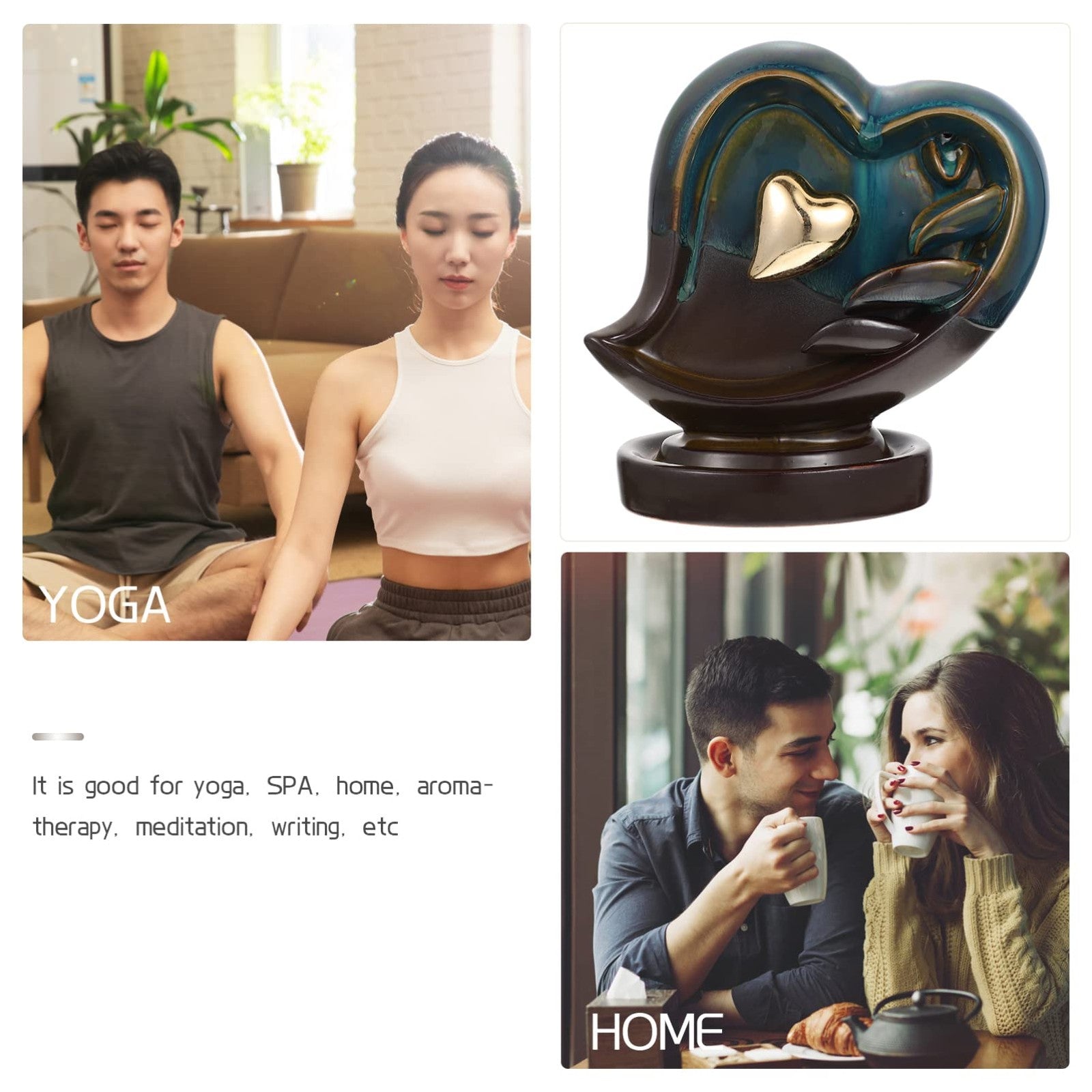 Backflow Incense Burner 14CM Heart Shaped - Detail view
