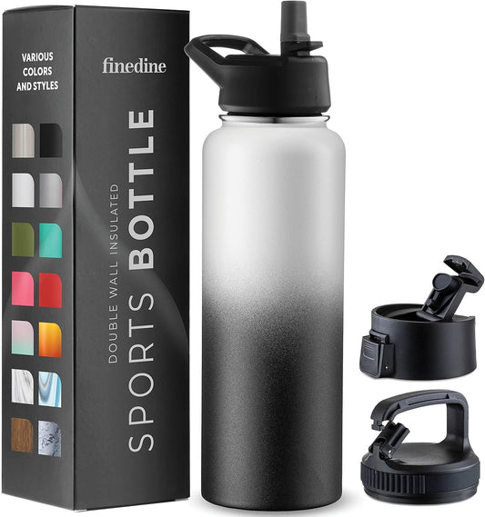 Stainless Steel Water Bottle Insulated Hot & Cold Drink Flask 40oz with 3 Lid UK