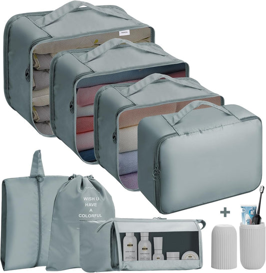 Packing Cube Luggage 9PCS Storage Organiser Compression Travel Suitcases Bags UK