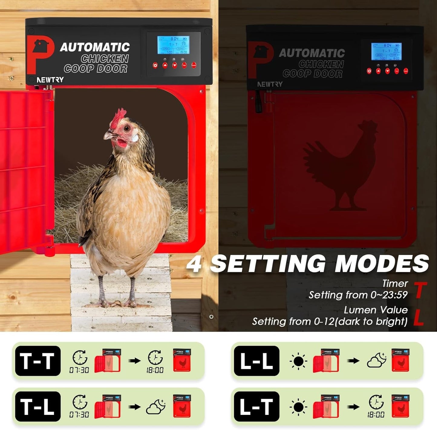 Automatic Chicken Coop Door Opener Timer Anti-Pinch Solar Powered Remote Control