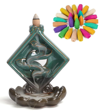 Ceramic Smoke Backflow Incense Burner Censer Holder Cones Natural Aromatherapy