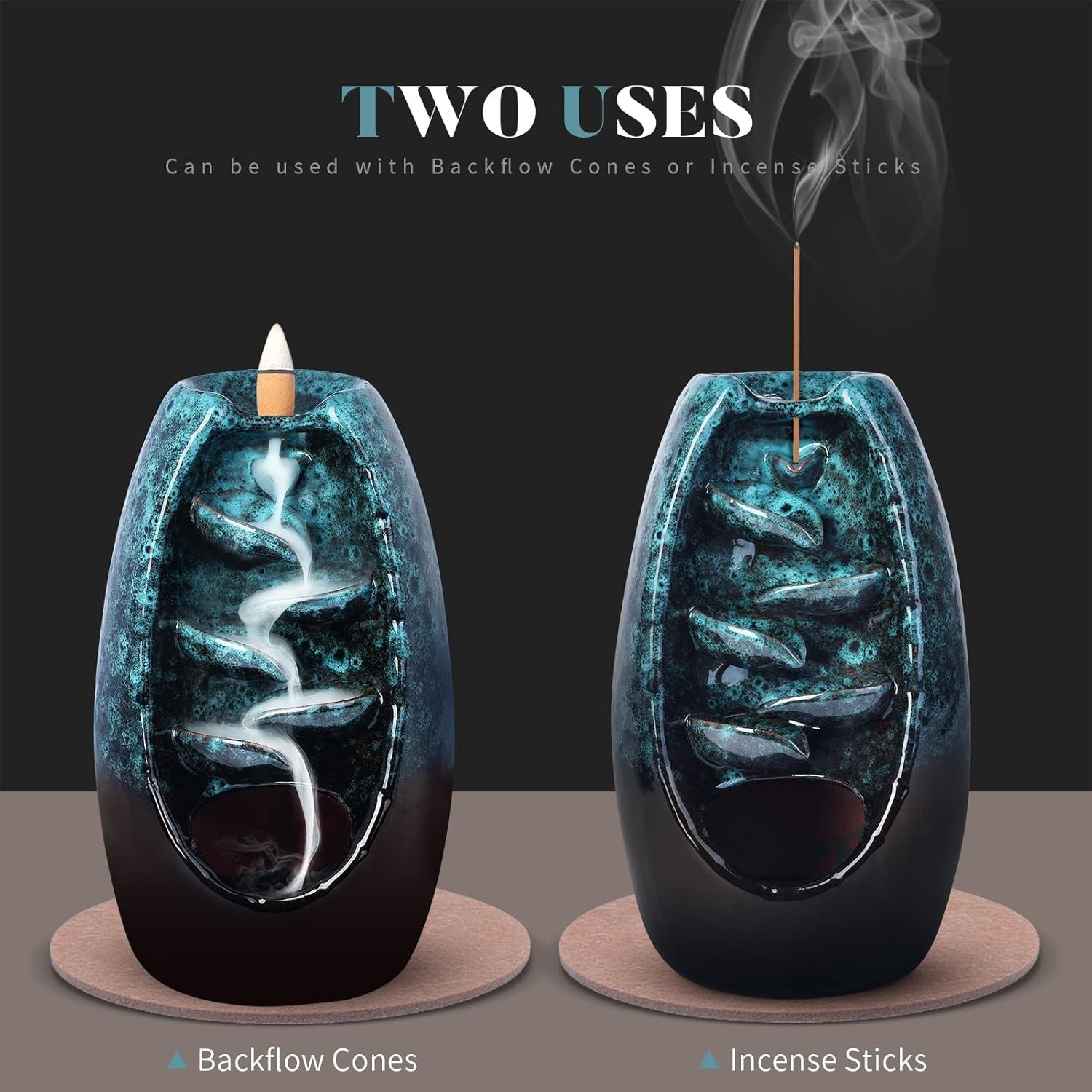 Backflow Holder Incense Burner Ceramic Waterfall - Detail view