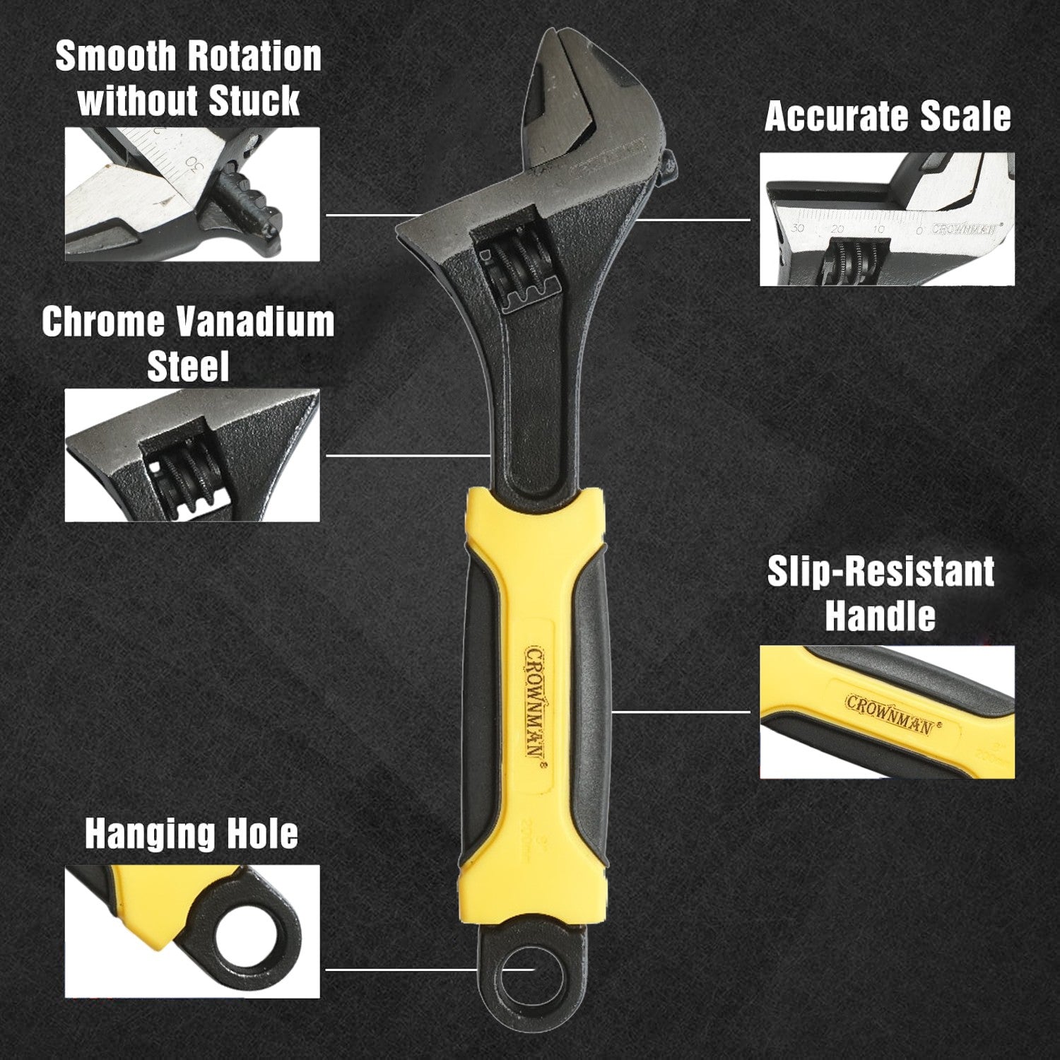 8" Adjustable Wrench Heavy Duty Carbon - Detail view