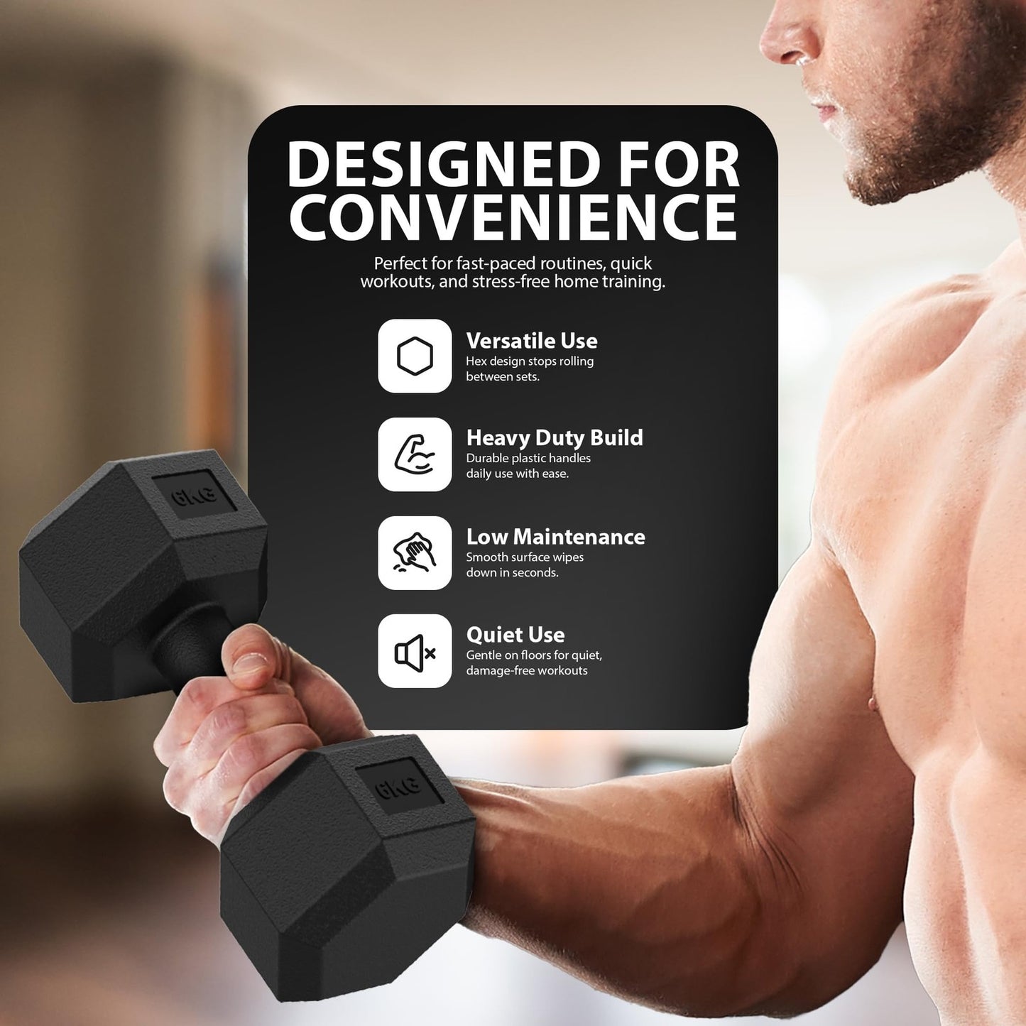 2x2kg/2x2.5kg/2x3kg/2x4kg/2x5kg Hex Dumbbell Weight Set Home Exercise Workout UK