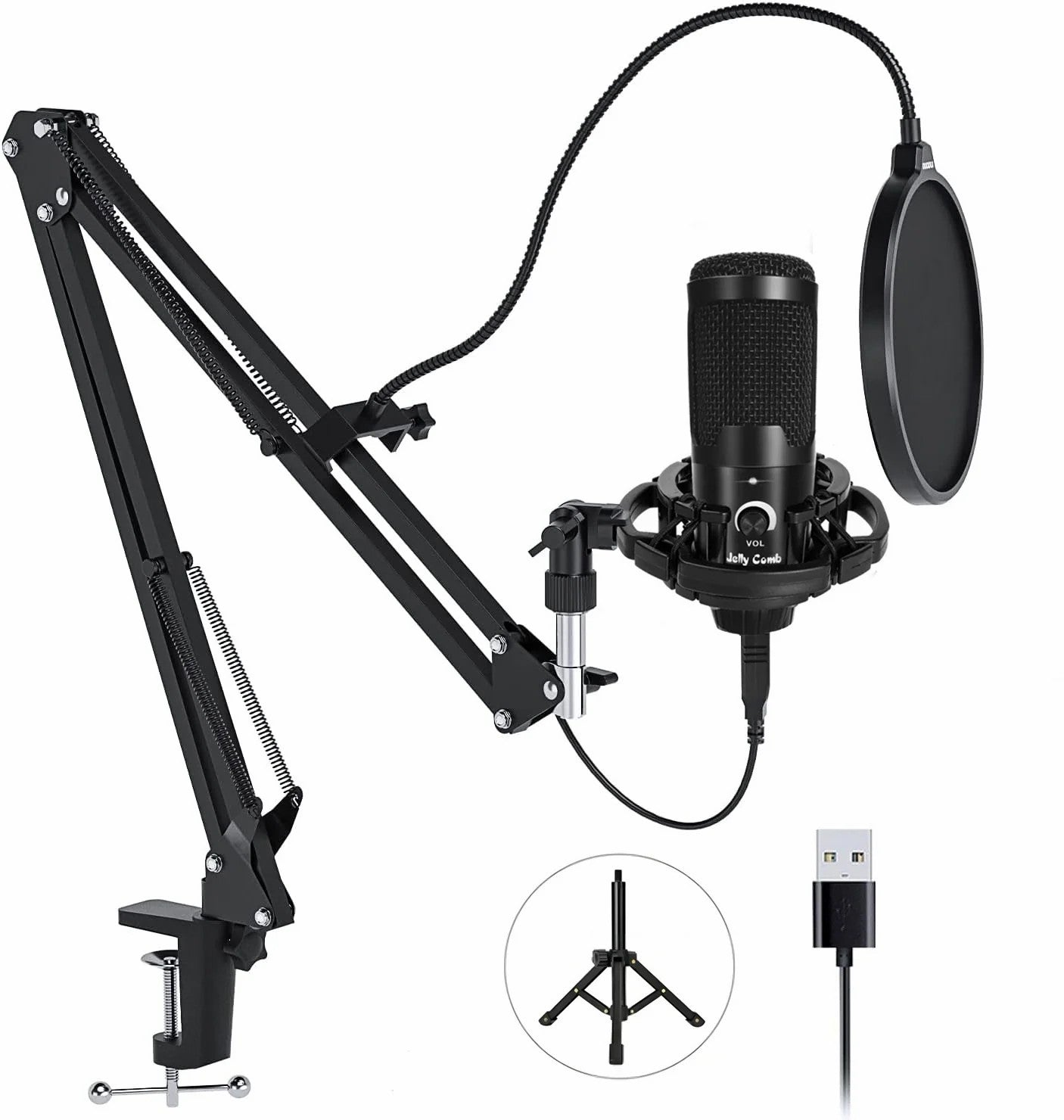 USB Condenser Microphone with Boom Arm - Front view