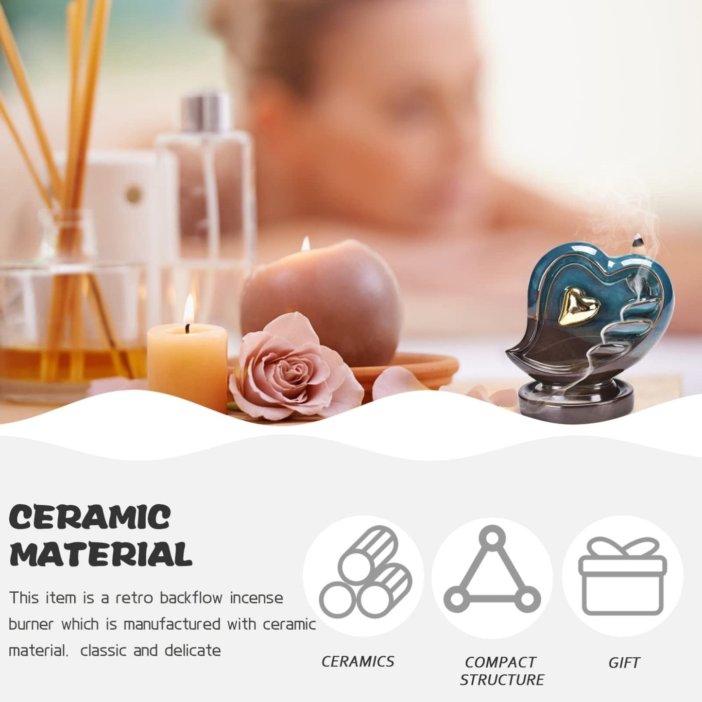 Backflow Incense Burner 14CM Heart - Image 3