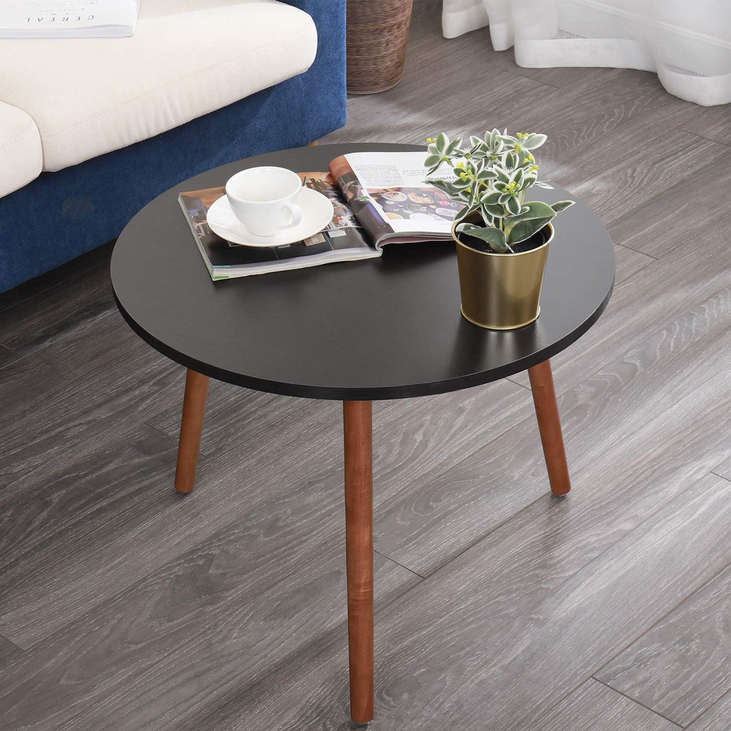 Coffee Table Round Stacking Sofa Side Living Room Bedroom 55x42.5cm Black Modern