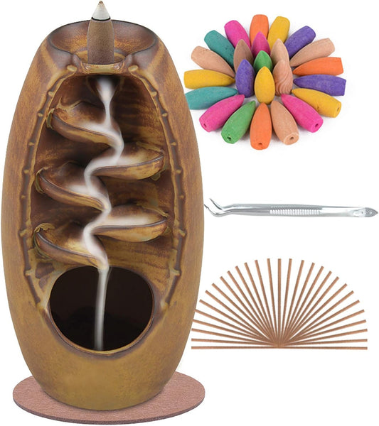 Backflow Incense Holder Waterfall Burner Ceramic - Front view