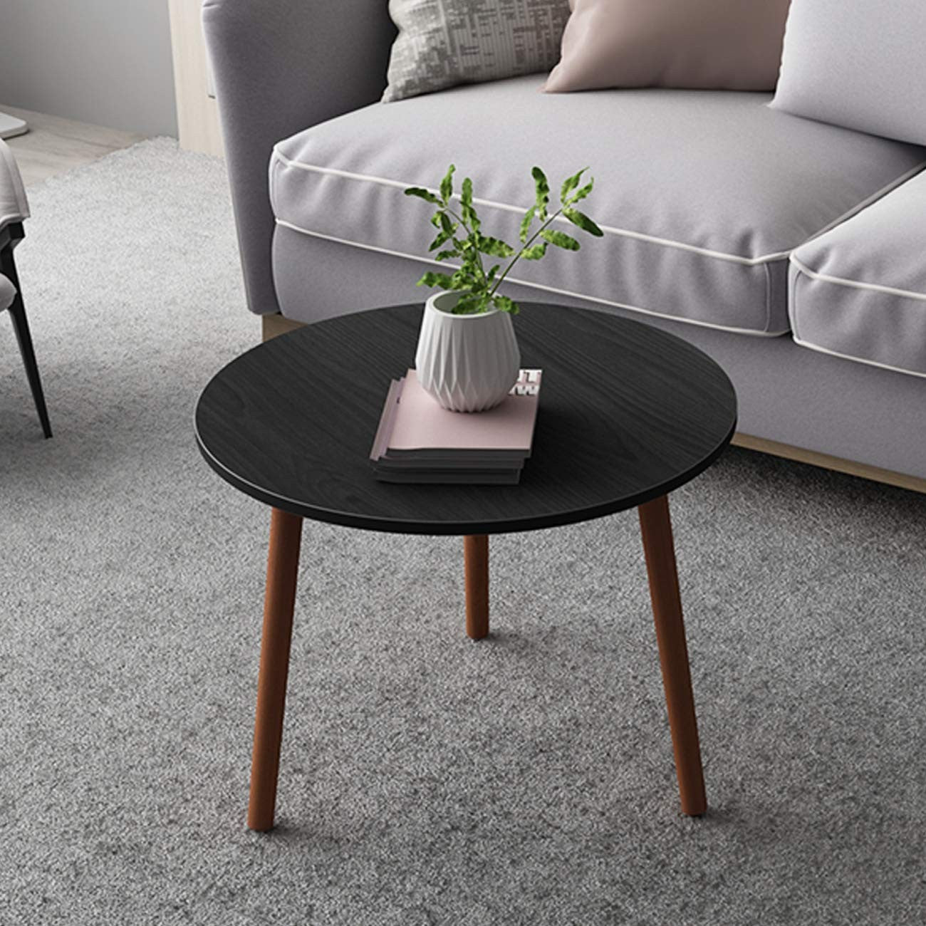 Coffee Table Round Stacking Sofa Side Living Room Bedroom 55x42.5cm Black Modern