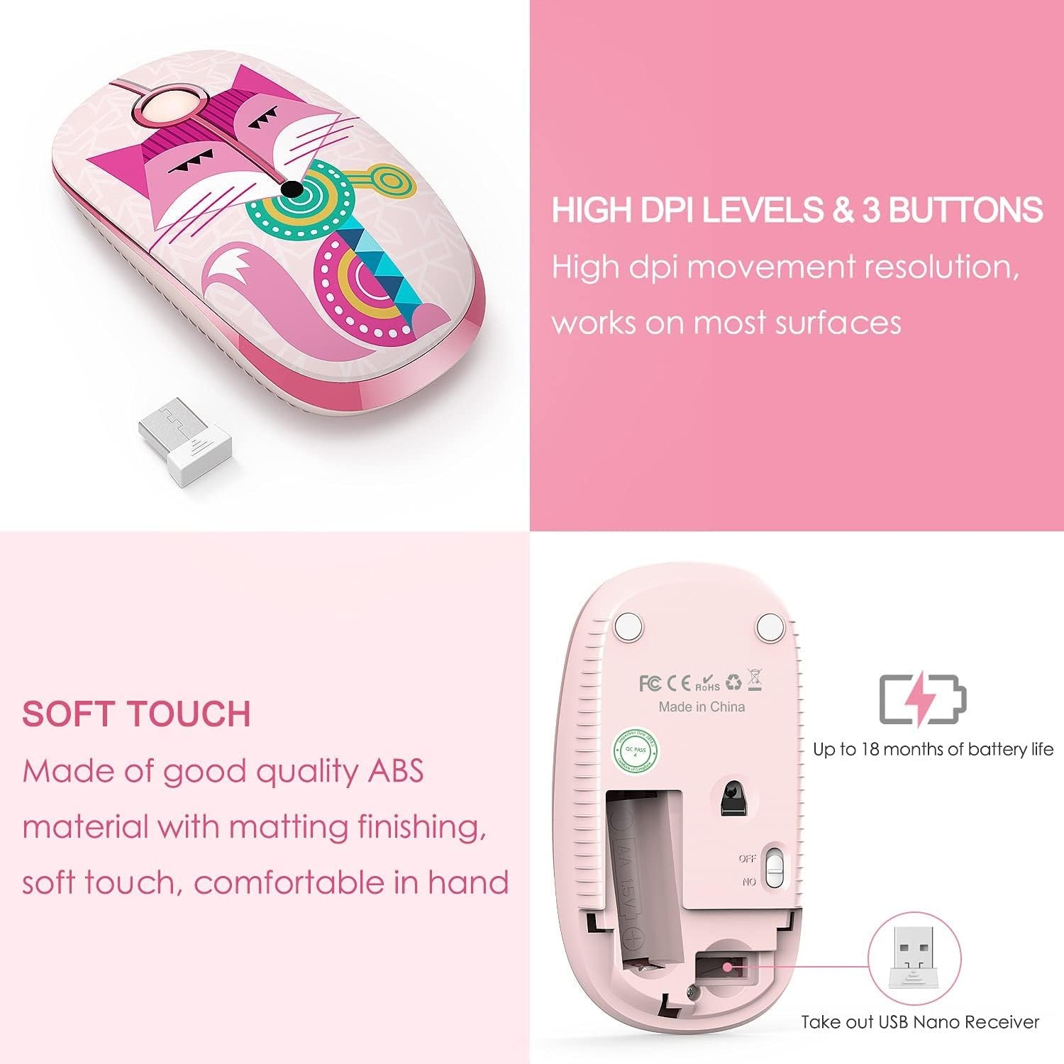 Wireless Mouse Pink Silent Computer - Image 5