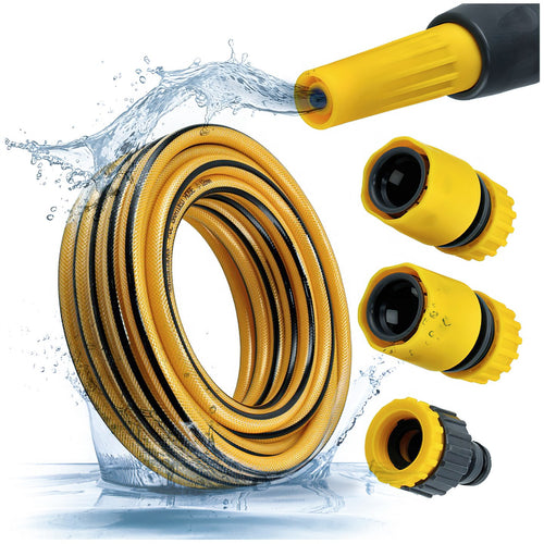 15M Garden Hose Pipe Anti Kink Braided PVC Gardening Watering Hosepipe Reel UK
