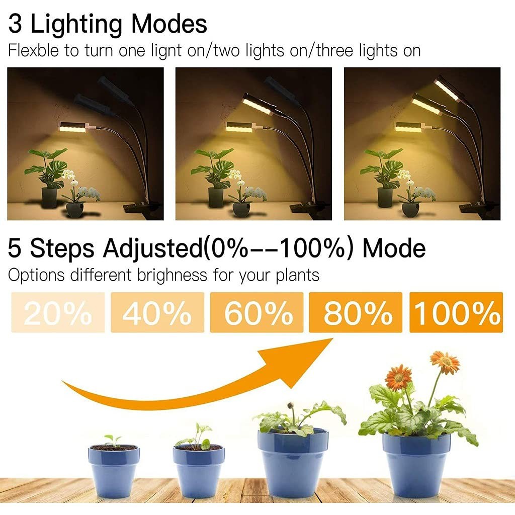 3-Head LED Grow Light Full Spectrum with Timer for Indoor Plants UK