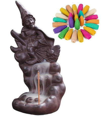 Incense Burner Holder Backflow Cones Table Mat Smoke Waterfall Witch Brown Relax