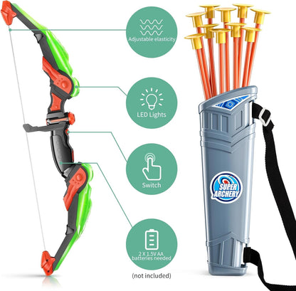 Kids Bow and Arrow Toy Set with LED Lights and Suction Cup Arrows Ages 3-12