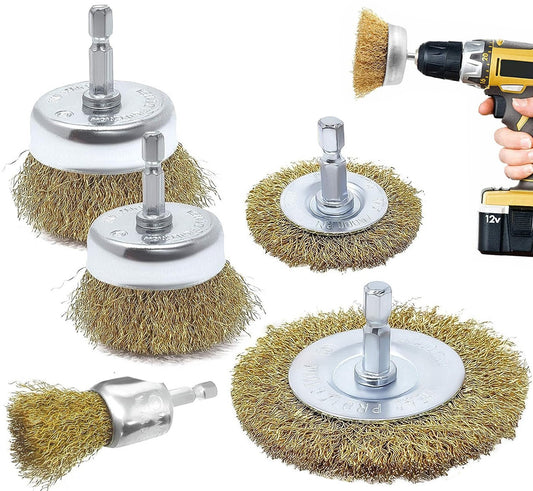 5PCS Rotary Brass Wire Cleaning Wheel Cup Brush Set Rust Removal Metal Polishing