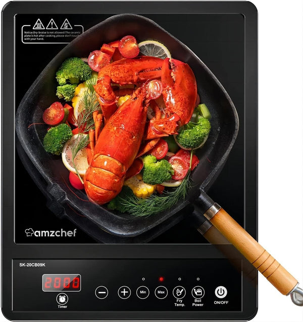 2000W Single Electric Induction Hob Glass - Front view