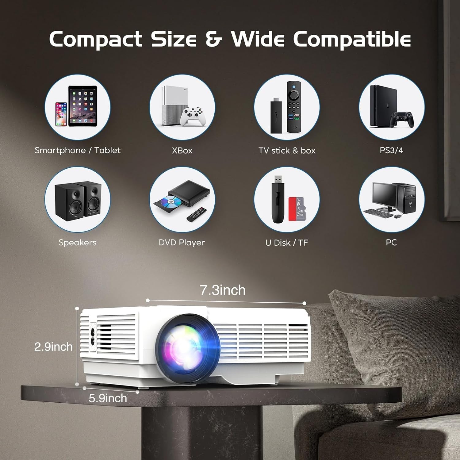 1080p Screen Projector Portable Bluetooth - Image 5