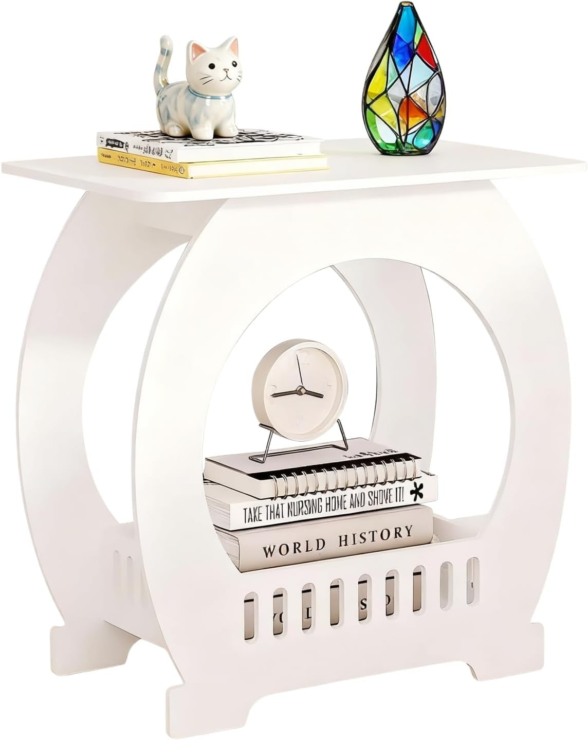 White Bedside Table Cabinet Side End - Front view