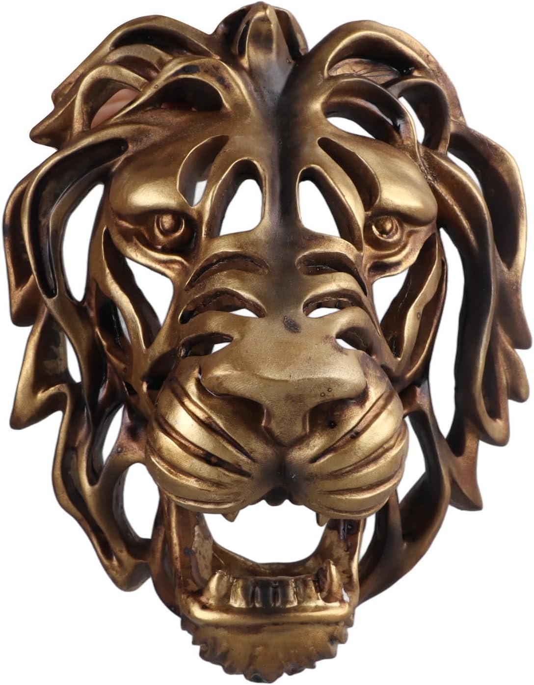 Gold Lion Head Wall Decor Mounted - Front view