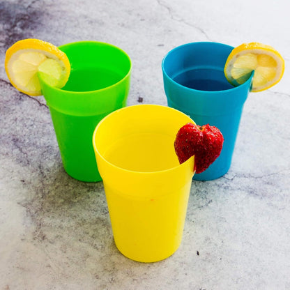 9 x 350ml Reusable Plastic Cups Small Drinking Tumblers Set Kids Kitchen Picnics