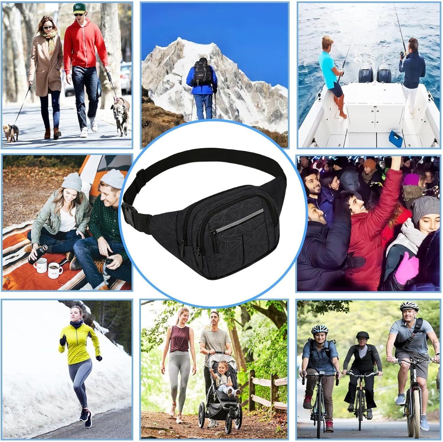 Bumbag Fanny Pack Fashionable Waist Bag reflective strips 4 Zip Pockets Fanny