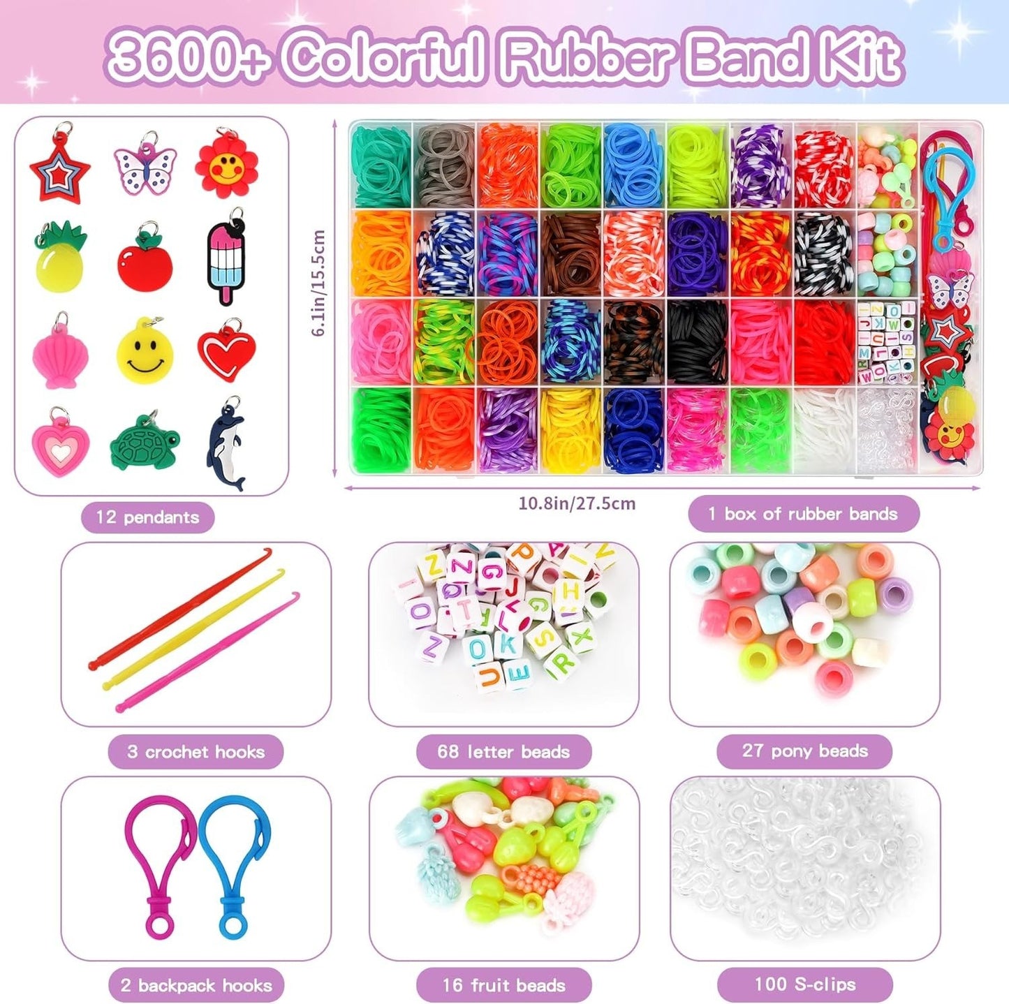 3600+ Loom Bands Kit 30 Colors Rubber Bands Bracelet Making Kits for Girls