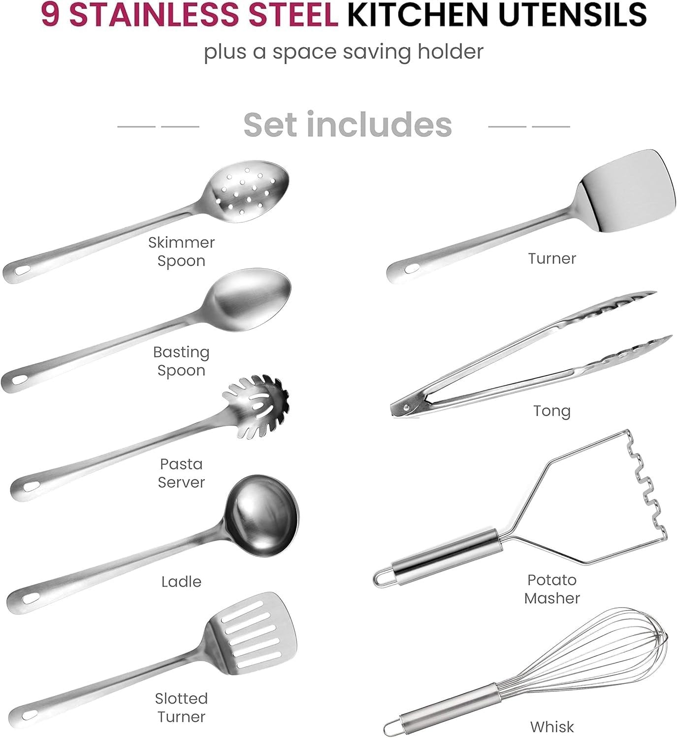 10 x Stainless Steel Kitchen Utensil Set Nonstick Heat Resistant Cooking Gadgets