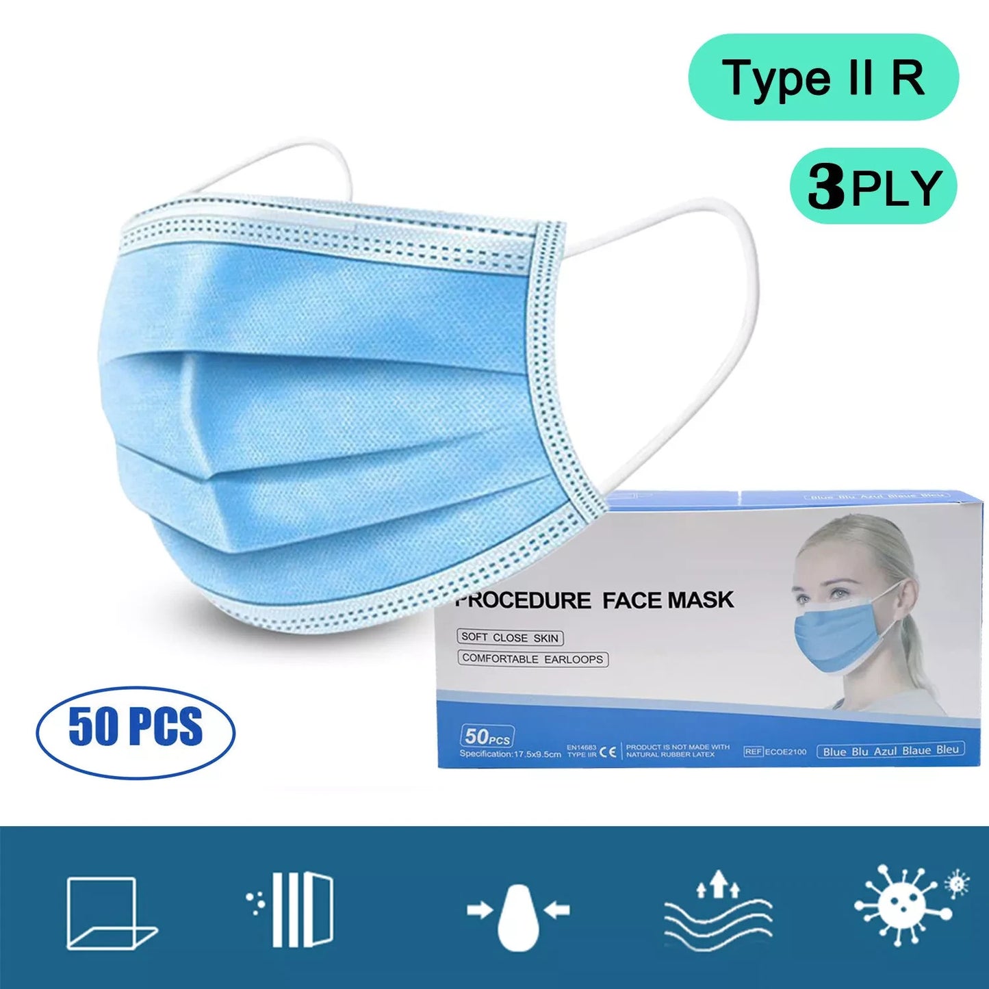 100 Pack Disposable Face Masks 3 - Detail view
