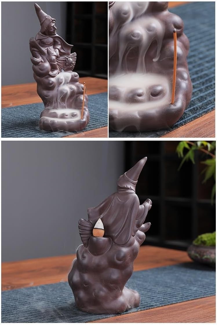 Incense Burner Holder Backflow Cones Table Mat Smoke Waterfall Witch Brown Relax