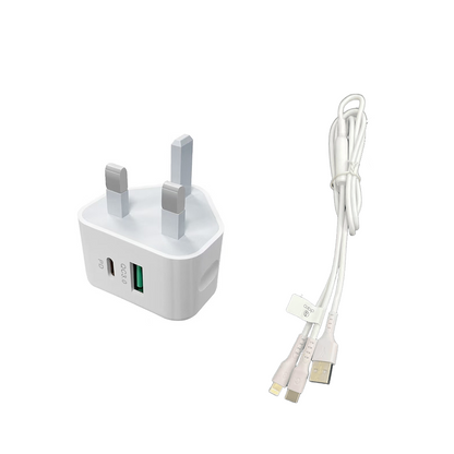 3 Pack USB C Plug UK iPhone Charger Fast Phone Apple USBC Lighting 2 in 1 Cable