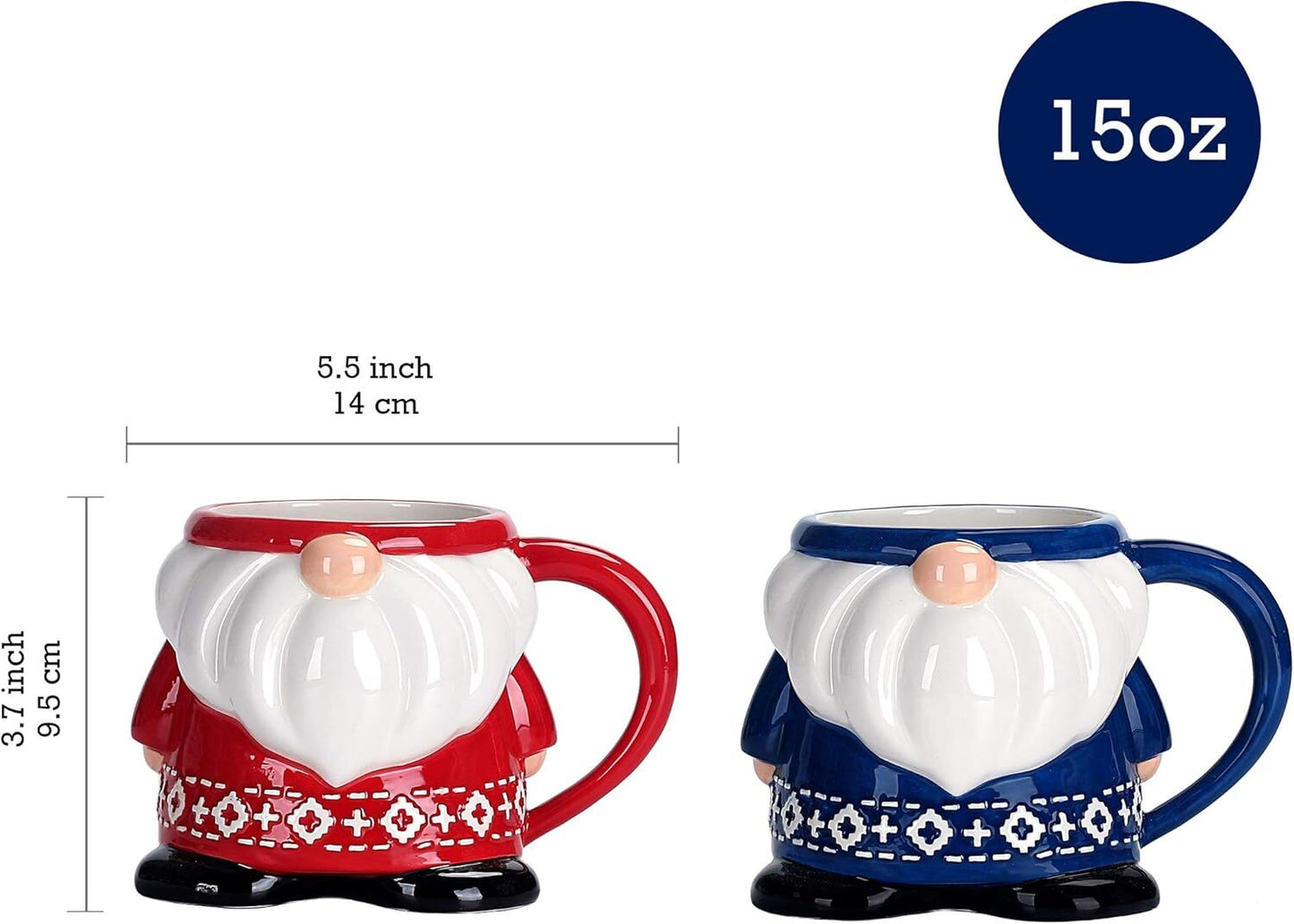 Red Blue Christmas Gnome 440ml Mugs - Detail view