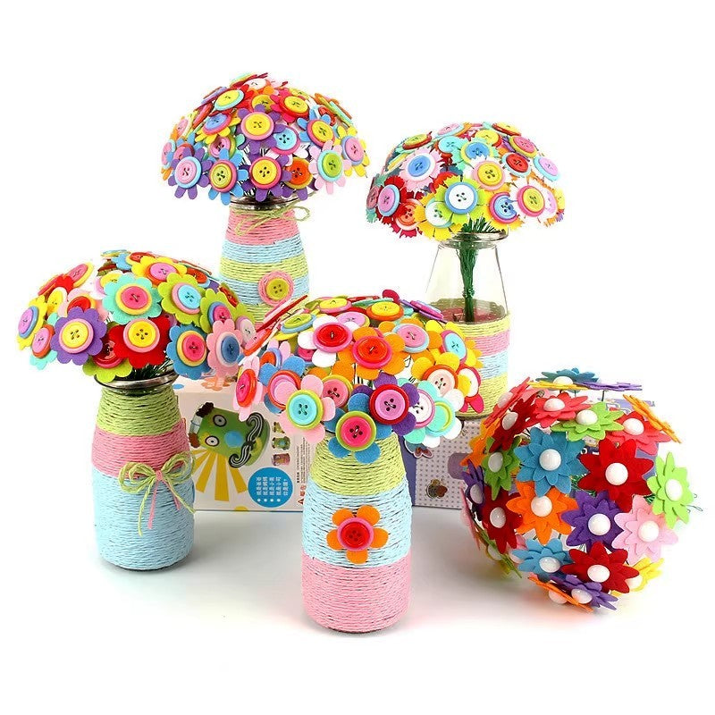 Artificial Flowers Set Button Plant Vase - Front view