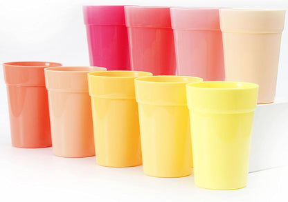 9 x 350ml Reusable Plastic Cups Small Drinking Tumblers Set Kids Kitchen Picnics