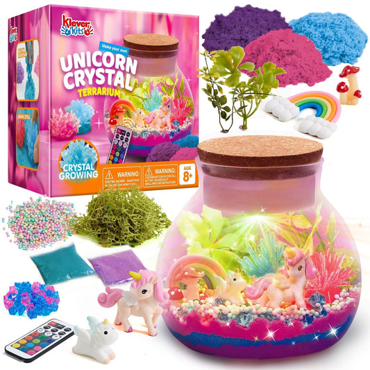 Unicorn Gifts for Girls Crystal Terrarium Kit for Kids LED Night Light Age 8-12