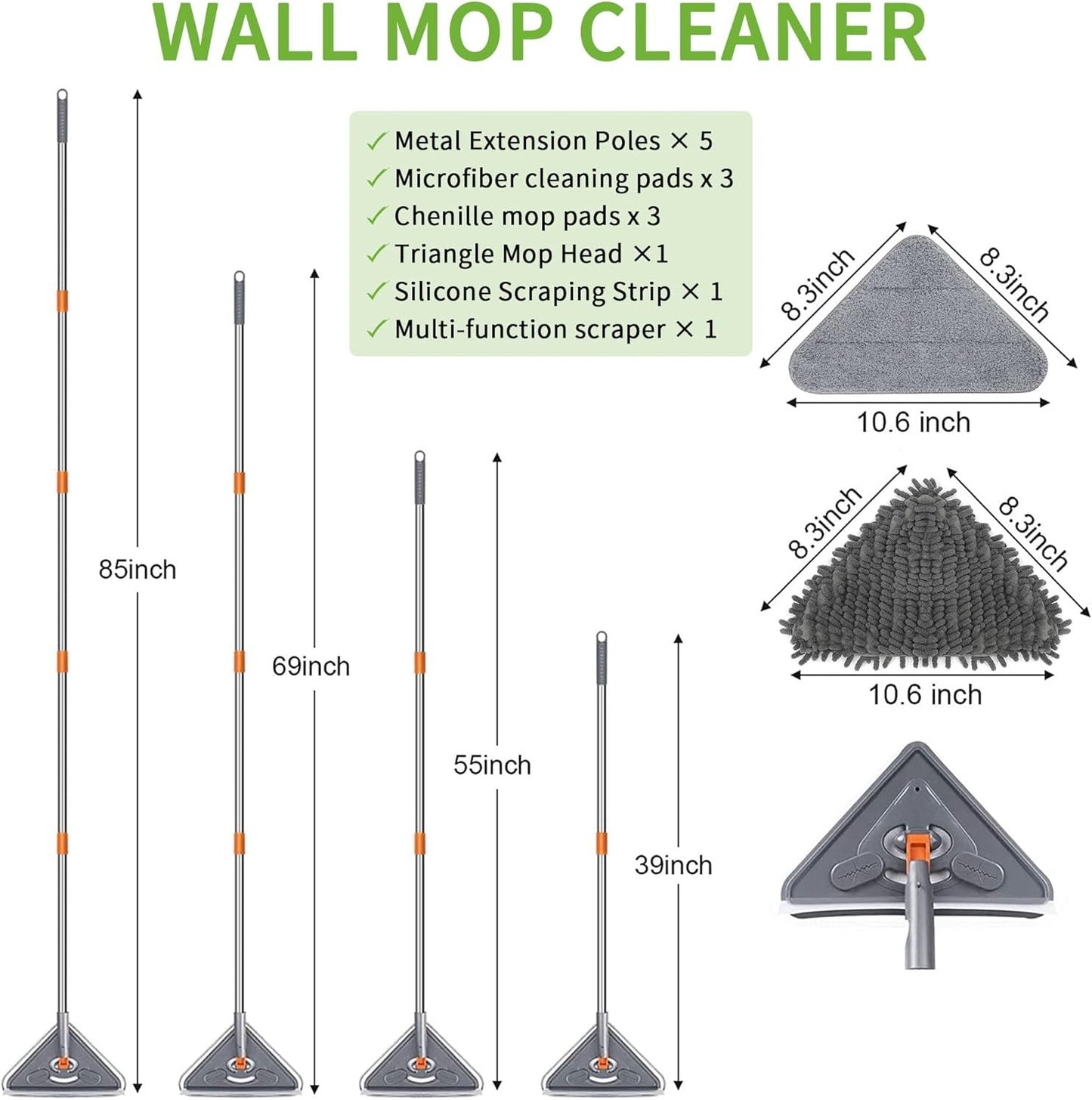 85" Long Handle Wall Mop 360° - Detail view