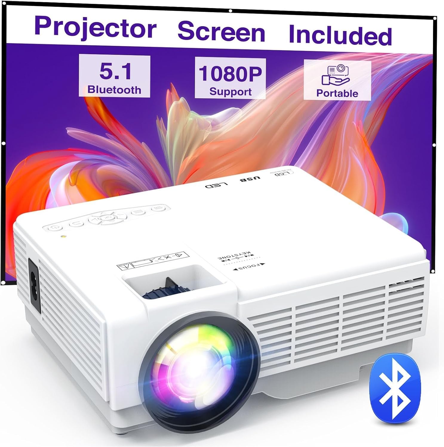 Mini Projector Bedroom Bluetooth HD 1080P - Front view