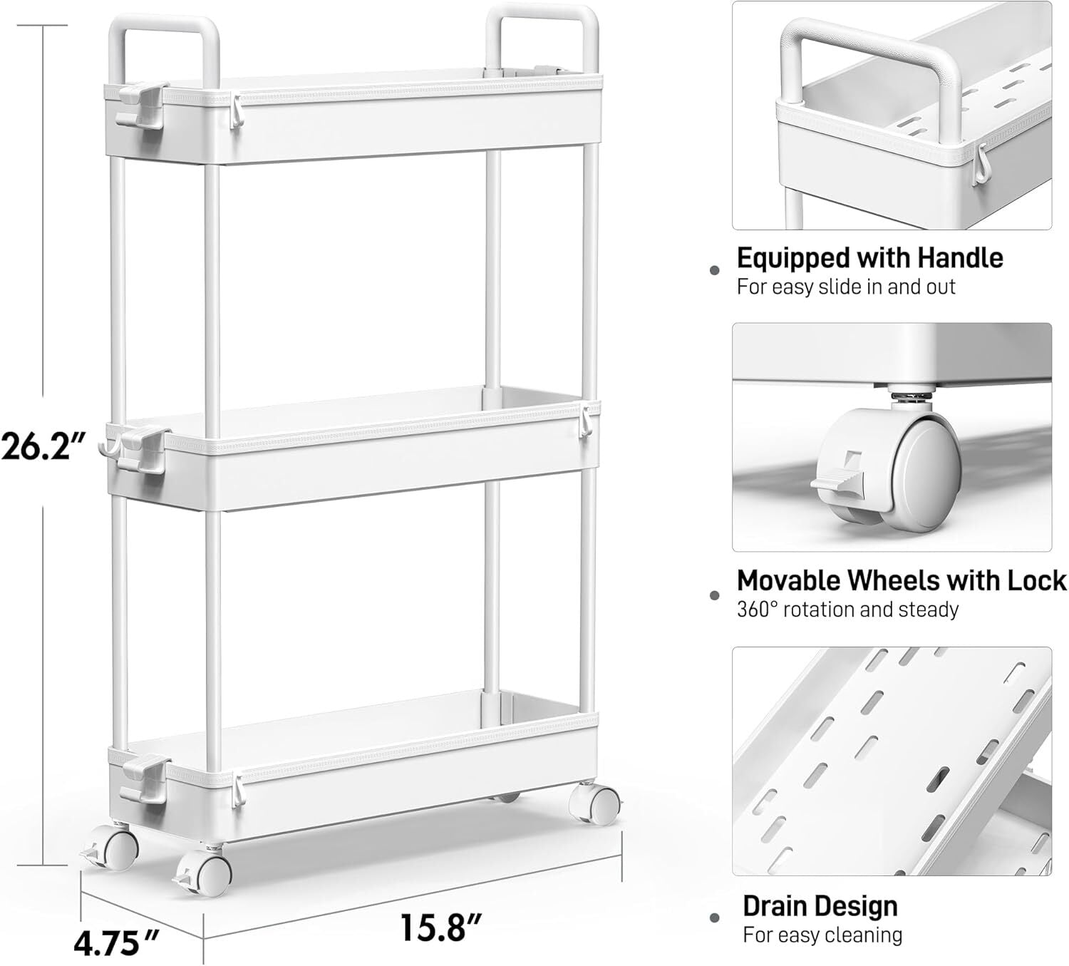 3-Tier Storage Trolley Cart Slide-out Slim - Detail view
