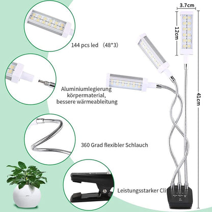 3-Head LED Grow Light Full Spectrum with Timer for Indoor Plants UK