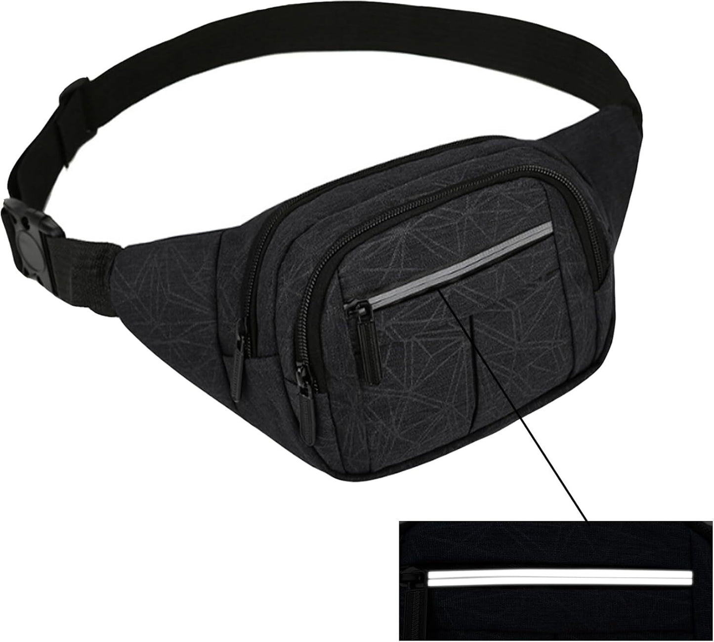 Bumbag Fanny Pack Fashionable Waist Bag reflective strips 4 Zip Pockets Fanny