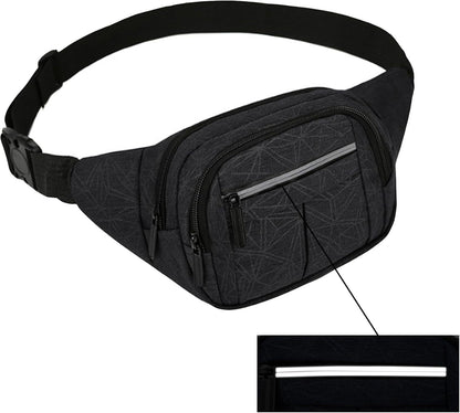 Bumbag Fanny Pack Fashionable Waist Bag reflective strips 4 Zip Pockets Fanny